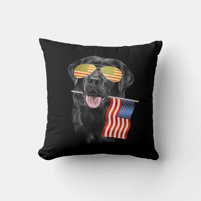 Dog Lover | Black Labrador USA American Flag Cushion (Front)
