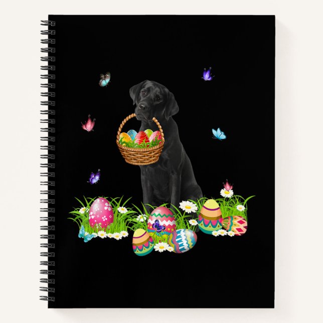 Dog Lover | Bunny Black Labrador Dog & Easter Eggs Notebook (Front)