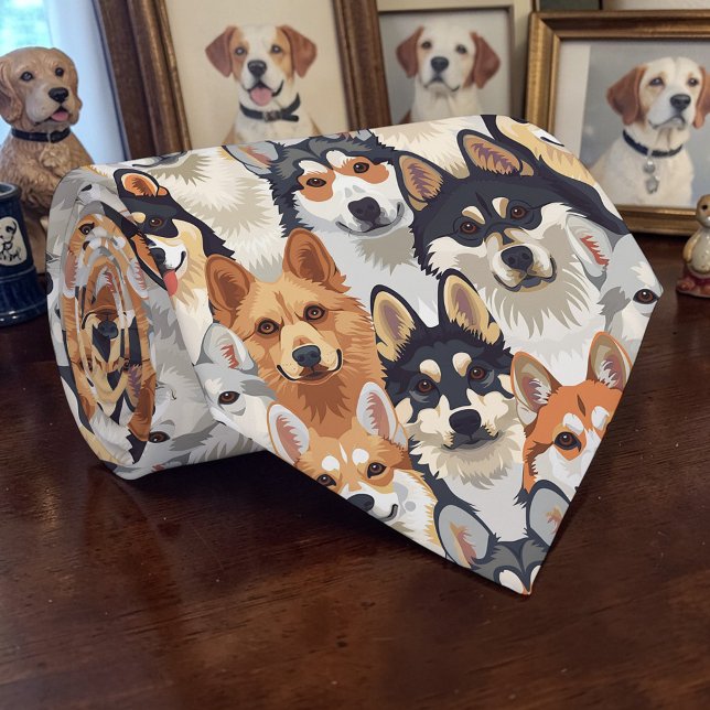 Dog Lover Canine Retro Custom Tie (Creator Uploaded)