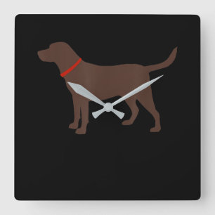 Dog Lover   Chocolate Labrador Dog Silhouette Square Wall Clock