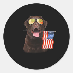 Dog Lover Chocolate Labrador USA American Flag Classic Round Sticker