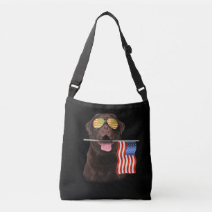 Dog Lover Chocolate Labrador USA American Flag Crossbody Bag