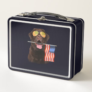 Dog Lover   Chocolate Labrador USA American Flag Metal Lunch Box