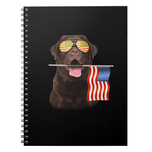 Dog Lover | Chocolate Labrador USA American Flag Notebook (Front)