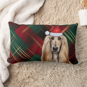 Dog Lover Christmas Afghan Hound Holiday Plaid Lumbar Cushion
