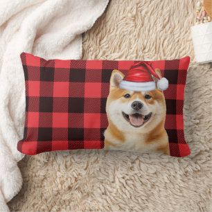 Dog Lover Christmas Akita Holiday Buffalo Plaid Lumbar Cushion