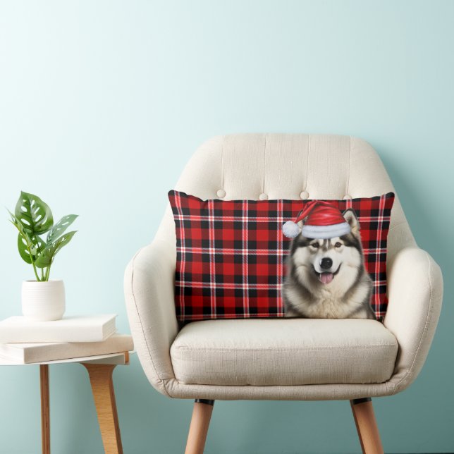 Dog Lover Christmas Alaskan Malamute Holiday Plaid Lumbar Cushion (Chair)