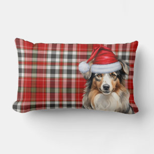 Dog Lover Christmas Australian Shepherd Red Plaid Lumbar Cushion