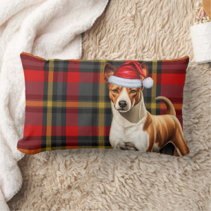 Dog Lover Christmas Basenji Red Plaid Lumbar Cushion