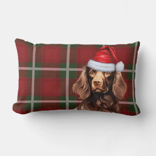Dog Lover Christmas Boykin Spaniel Holiday Plaid Lumbar Cushion