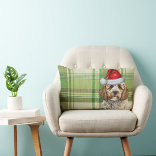 Dog Lover Christmas Cockapoo Green Holiday Plaid Lumbar Cushion