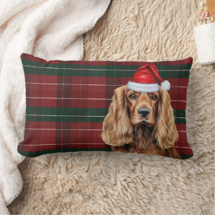 Dog Lover Christmas Cocker Spaniel Holiday Plaid Lumbar Cushion