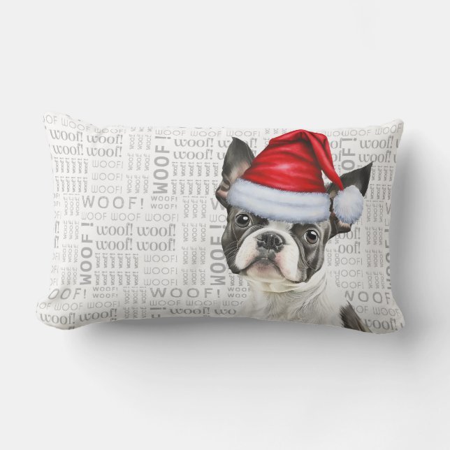Dog Lover Christmas Cute Boston Terrier Holiday Lumbar Cushion (Front)