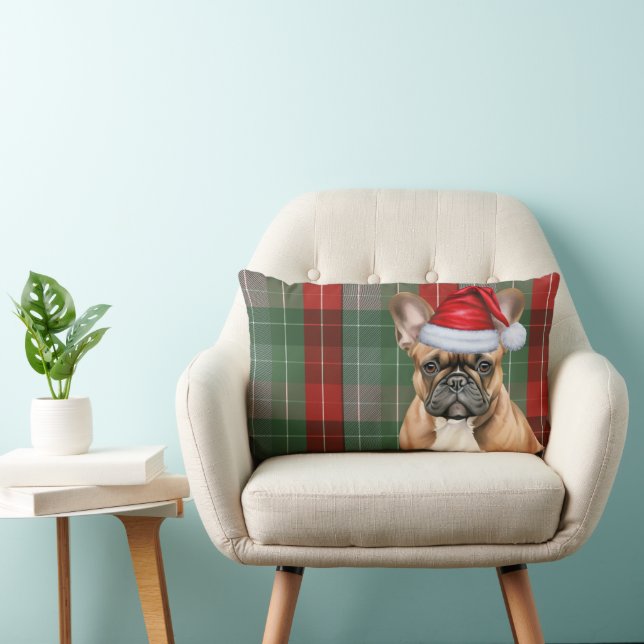 Dog Lover Christmas French Bulldog Holiday Plaid Lumbar Cushion (Chair)