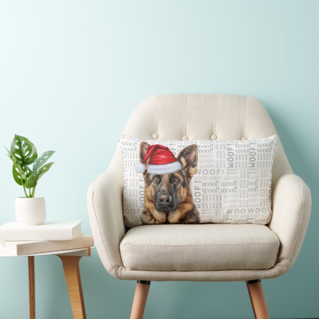 Dog Lover Christmas German Shephed in a Hat Lumbar Cushion (Chair)
