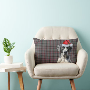 Dog Lover Christmas Great Dane Holiday Plaid Lumbar Cushion