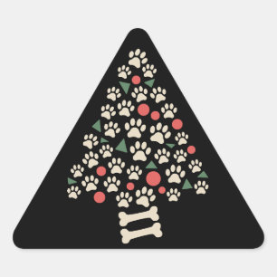 Dog Lover Christmas Paw Tree Paws Holiday Gift Triangle Sticker
