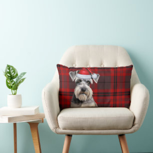 Dog Lover Christmas Schnauzer Holiday Plaid Lumbar Cushion
