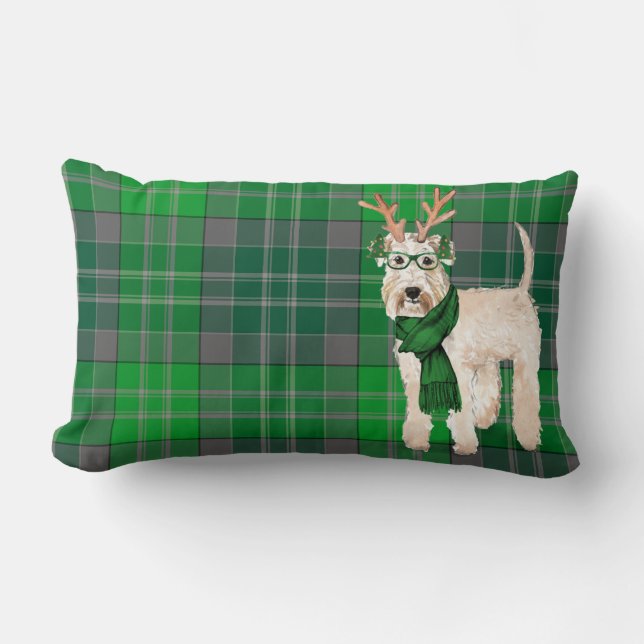 Dog Lover Christmas Wheaten Terrier Plaid Holiday Lumbar Cushion (Front)
