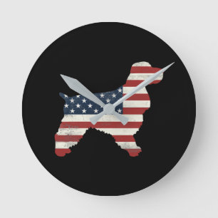 Dog Lover   Cocker Spaniel American Flag Vintage Round Clock