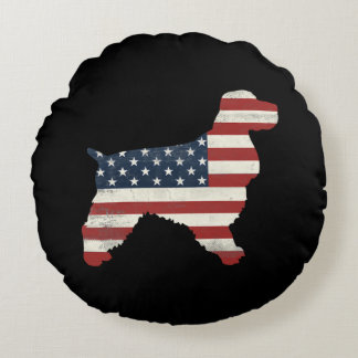 Dog Lover | Cocker Spaniel American Flag Vintage Round Cushion