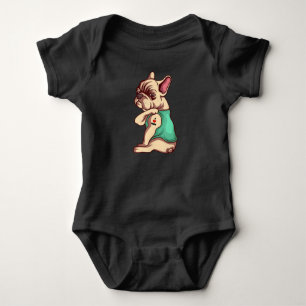 Dog Lover   Cool French Bulldog I Love Mom Tattoo Baby Bodysuit