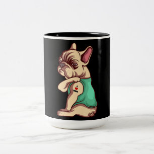 Dog Lover Cool French Bulldog I Love Mom Tattoo Two-Tone Coffee Mug