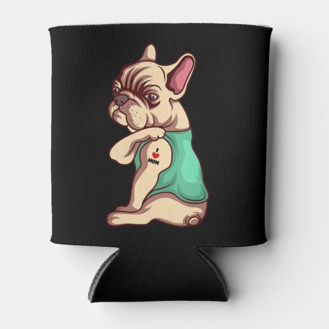 Dog Lover | Cool French Bulldog I Love Mum Tattoo Can Cooler (Front)