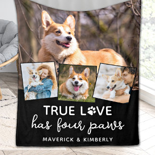 Dog Lover Custom 4 Photo Collage Pet True Love  Fleece Blanket