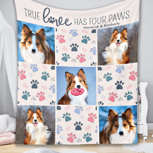 Dog Lover Customised 5 Photo Pastel Paw Print  Fleece Blanket