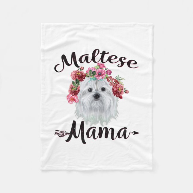 Dog Lover | Cute Maltese Mama Dog Flowers Florals Fleece Blanket (Front)