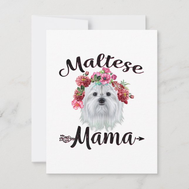 Dog Lover | Cute Maltese Mama Dog Flowers Florals Thank You Card (Front)