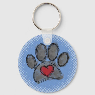 Dog Lover Drawing Watercolor Halftone Print Key Ring