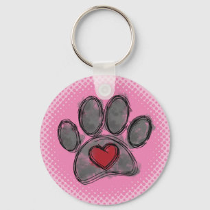 Dog Lover Drawing Watercolor Halftone Print Key Ring
