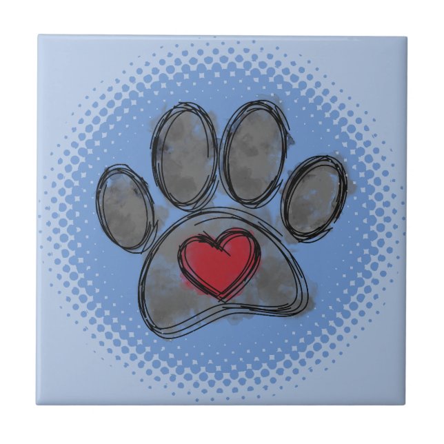 Dog Lover Drawing Watercolor Halftone Print Tile (Front)