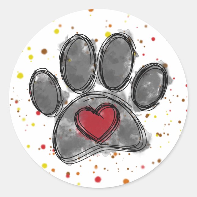 Dog Lover Drawing Watercolor Paint Splatter Classic Round Sticker (Front)