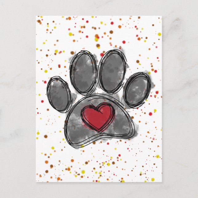 Dog Lover Drawing Watercolor Paint Splatter Postcard (Front)