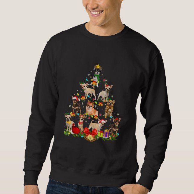 Dog Lover Gifts Chihuahua Tree Christmas Light Sweatshirt (Front)