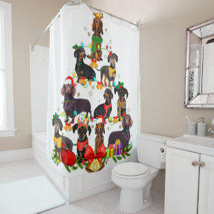 Dog Lover Gifts Dachshund Tree Christmas Light Shower Curtain