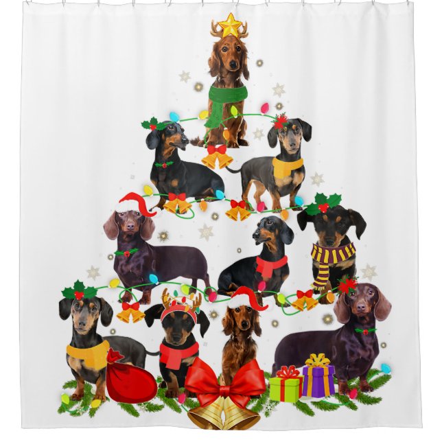 Dog Lover Gifts Dachshund Tree Christmas Light Shower Curtain (Front)