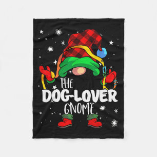 Dog Lover Gnome Red Buffalo Plaid Matching Family  Fleece Blanket
