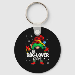 Dog Lover Gnome Red Buffalo Plaid Matching Family Key Ring