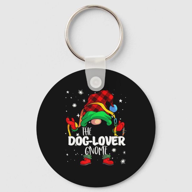 Dog Lover Gnome Red Buffalo Plaid Matching Family  Key Ring (Front)