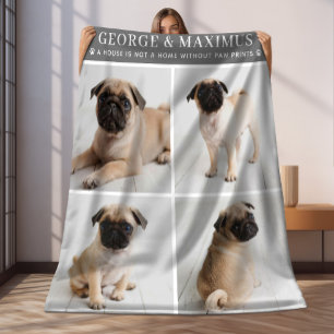 Dog Lover Grey Personalised Dog Name Photo Collage Fleece Blanket