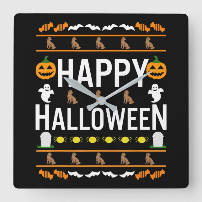 Dog Lover | Happy Halloween Chocolate Labrador Square Wall Clock (Front)
