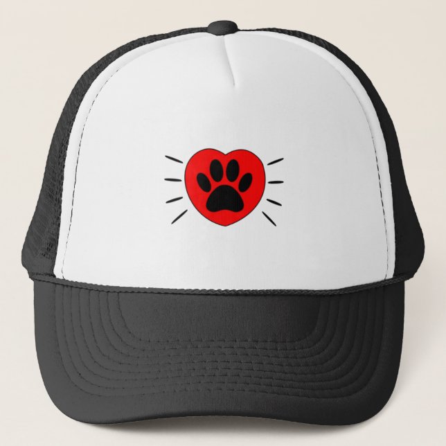Dog Lover Heart And Paw Print Trucker Hat (Front)