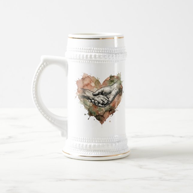 Dog Lover Human Animal Bond Watercolor Heart Beer Stein (Left)