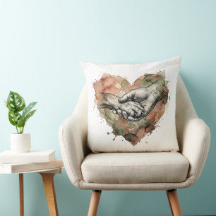 Dog Lover Human Animal Bond Watercolor Heart Cushion