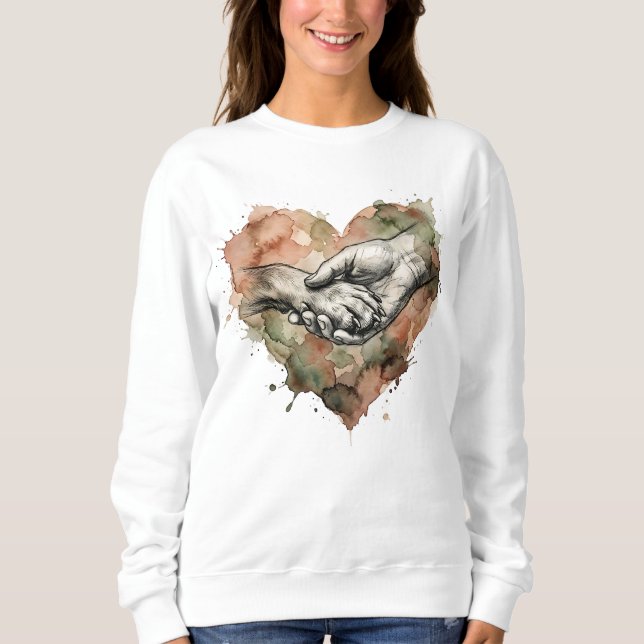 Dog Lover Human Animal Bond Watercolor Heart Sweatshirt (Front)