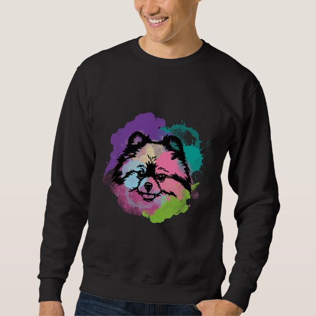 Dog Lover I Splash Art Pomeranian Sweatshirt (Front)
